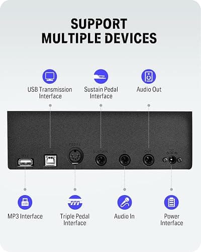 Donner DEP-20 Beginner Digital Piano 88 Key Full Size Weighted Keyboard, Portable Electric Piano with Furniture Stand, 3-Pedal Unit thumbnail 7