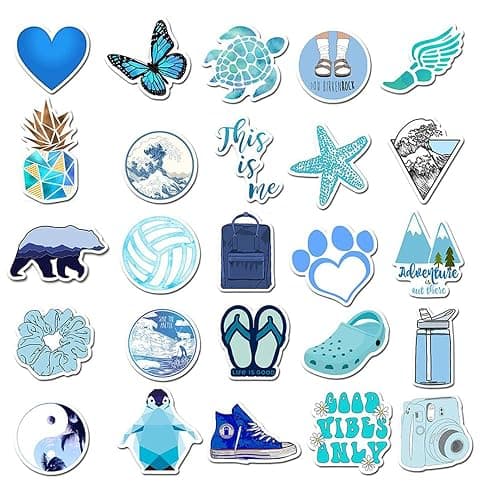 Girl's Blue Aesthetic Stickers - Waterproof Cute Stickers 50 PCS for Water Bottle, Laptop, Phone - Teens & Kids thumbnail 6