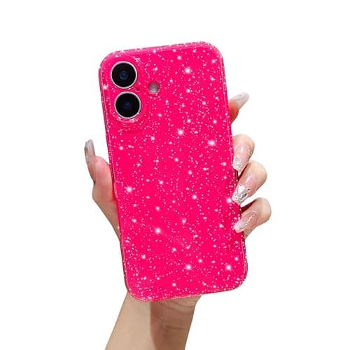 FABSPARK Case for iPhone 16 Plus,Super Cute Vibrant Neon Glitter Shiny Bling Sparkly Glossy Girly Case,Shockproof Slim Camera Protection for iPhone 16 Plus 6.7 inch,Hot Pink - Image 1