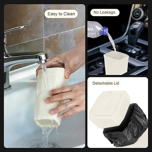 Car Trash Can with Lid - 2 Packs Mini Car Garbage Can Bin for Cup Holder - Beige Small Leakproof Vehicle Trash Bin for Back Seat, Cute Automotive Accessories Organizers and Storage for Door SUV Truck thumbnail 6
