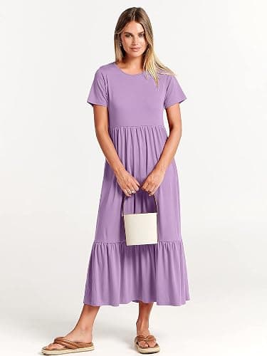 ANRABESS Womens 2026 Summer Casual Maxi Dress A line Tiered Flowy Short Sleeve Crewneck T Shirt Beach Travel Long Dresses thumbnail 2