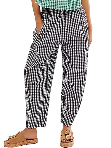YKR Plaid Pants for Women Gingham Lounge Wide Leg Low Waist Pajama Pants Elastic Waist Trousers with Pocket - Image 1