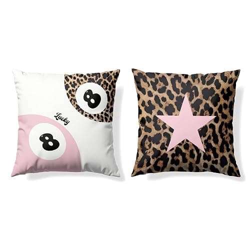 GTYNU Trendy Funky Cheetah Pink Y2K Luck 8 Ball Pillow Covers 18x18 Set of 2,Cheetah Leopard Lover Gifts for Women,Coquette Preppy Pillow Covers for Girls Room Dorm Apartment Decor - Image 1