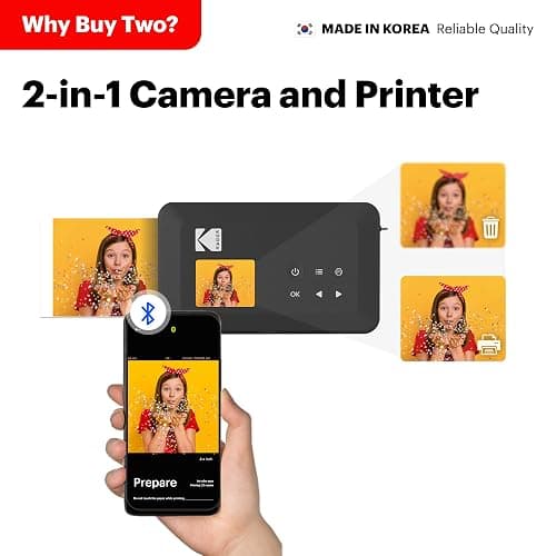 KODAK Mini Shot 2 Retro 2x3” Instant Digital Camera & Photo Printer, 38 Sheets, 2-in-1 Portable Print Camera, Bluetooth Smartphone Printer for iOS & Android, 4PASS Dye Sublimation, White thumbnail 3