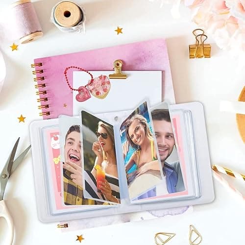 runrayay Pink Rabbit Kpop Photocard Binder avec Pendentif, 3 Pouces Love Heart Hollow Photocard Holder Book Sleeves, 40 Pockets A5 Binder Mini Photo Album for Business Card Holder thumbnail 2