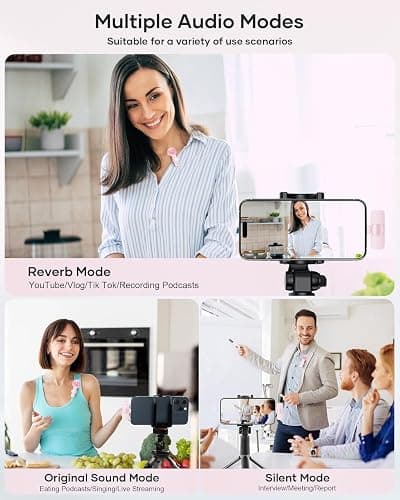 Wireless Lavalier Microphone for iPhone iPad and Android Phone, 2 Pack Lapel Mic Plug and Play Wireless Mic Noise Reduction Microphone for Video Recording Interview Podcast Vlog YouTube Tiktok (Pink) thumbnail 3