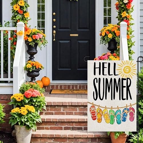 Hello Summer Beach Flip-flop Garden Flags for Outside 12x18 Inch Double Sided Burlap, Sunshine Welcome Sign Small Flag Farmhouse Holiday Yard Lawn Outdoor Decorations DF765 thumbnail 6
