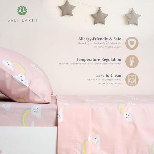 Salt Earth 100% Cotton 210TC Kids Bedsheet, Twin Fitted Sheet, Toddler Bed, 2 Piece Bedding Set- 1 Fitted Sheet and 1 Pillowcase, Themed Toddler Bed Sheets, Cute Sheets for Kids Bed (Rainbow) thumbnail 4