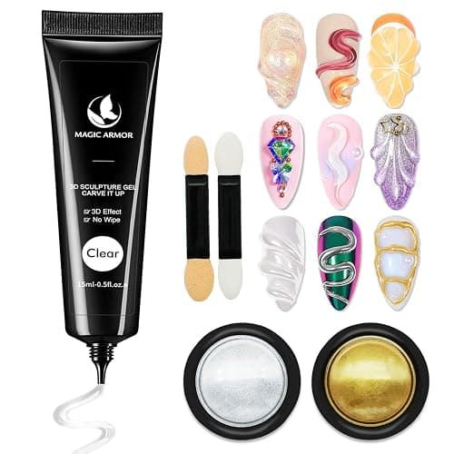 15g 3D Nail Gel and Chrome Powder Kit, Sculpting Gel Nail Art Glue for Art Designs DIY Craving Molding for Decoration Manicure Pedicure Use - Image 1