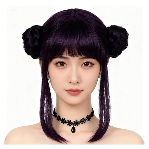 Jaugola Women Zoey Costume Wig with Buns Anime Hunters Cosplay Props Halloween Party Outfit Accessories Merch Black Purple - Image 1