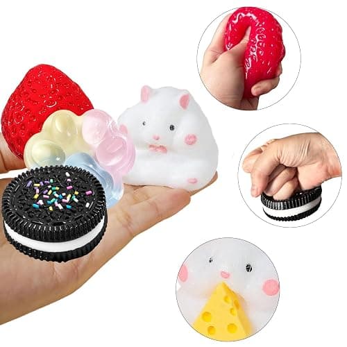 SSKHE 4Pcs Taba Squishy Set,Strawberry + Hamster + Cat Paw + Hamster, Fufu Squishy Squeeze Toy Squishes Kit for Stress Relief Sensory Play Fidget Gifts for Children or Adults thumbnail 5