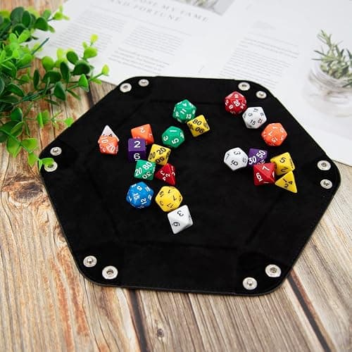 SIQUK 2 Pieces Dice Tray PU Leather Dice Trays Folding Hexagon Dice Holder Tray for Dice Games Like RPG, DND and Other Table Games (Black and Red) thumbnail 2