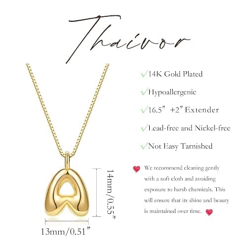 Thaivor Bubble Gold Silver Letter Necklace Initial Necklaces for Women Trendy 14K Dainty Charm Pendant Name Necklace Personalized Jewelry Gift for Women Teen thumbnail 5
