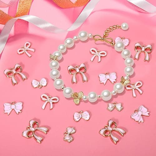 Solldgt 50 Pcs Pink Bow Charms for Jewelry Making - Cute Bowknot Charms Alloy Enamel Bow Tie Pendants Charm for Women DIY Making Bracelets Earrings Necklace Craft Supplies thumbnail 2
