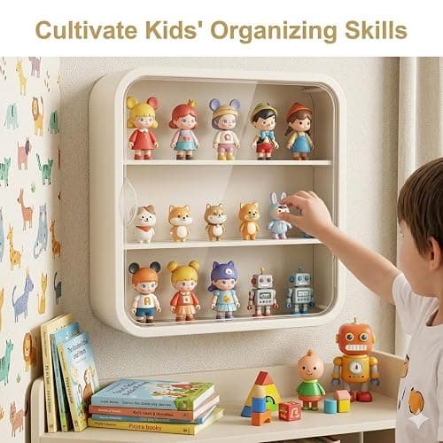 APACALI Display Case for Figures, 12x12x3 Inch Clear Display Case Desktop Organizer Shelf Milky White Wall Mounted Storage Box for Collectibles thumbnail 3