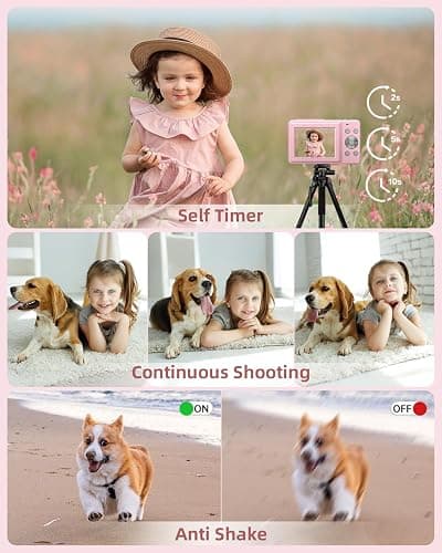 CAMKORY Digital Camera, Full HD 1080P Point and Shoot Camera, 44MP Kids Camera with 32GB Card, 16X Zoom, Pink thumbnail 5