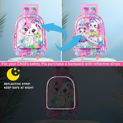 KLFVB Rolling Backpack for Girls Boys, Kids Roller Wheels School Bookbag with Lunch Bag, Wheeled School Bag for Children thumbnail 3