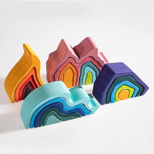 MERRYHEART Wooden Rainbow Stacking Toy, Water Wave Elements Wooden Stacker, Various Shapes Nesting Stacking Blocks, Waldorf & Montessori Open-Ended Education Toy for Kids/Toddlers thumbnail 7