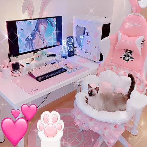 Ditucu Cat Paw Cushion Kawaii Chair Cushions 27.5 x 23.6 inch Cute Stuff Seat Pad Comfy Lazy Sofa Office Floor Pillow for Gaming Chairs Room Decor White thumbnail 2