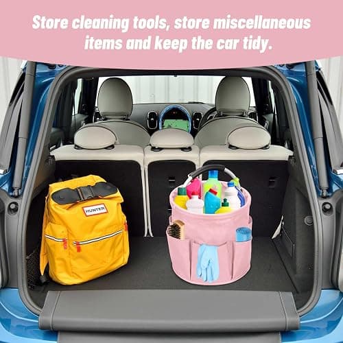 mumisuto Cesto Per La Conservazione Dei Prodotti Per La Pulizia,Cestino Porta Attrezzi con 6 Tasche Esterne,Cestino Portaoggetti Pulizie Pieghevole in Tessuto Oxford,Impermeabile,per Shopping (Rosa) thumbnail 5