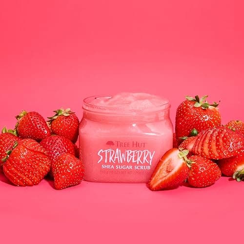 Tree Hut Shea Sugar Body Scrub Strawberry,18oz, With Single Fragrance-Free Makeup Remover Cleansing Towelettes thumbnail 7