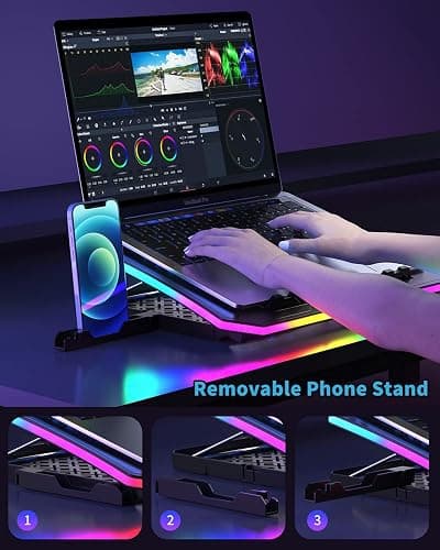 KeiBn Upgarde Laptop Cooling Pad, RGB Lights Laptop Cooler 6 Fans for 15.6-17.3 Inch Laptops, 7 Height Stands, 10 Modes Light, 2 USB Ports, Desk or Lap Use (A8,Blue) thumbnail 5