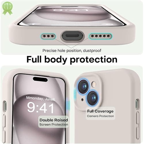 LOVE 3000 Compatible with iPhone 15 Case, [Smooth Silicone Full Coverage Camera] [8ft Drop Protection], Soft Microfiber Lining Full Body Protective Case for iPhone 15 6.1 inch - Stone thumbnail 3