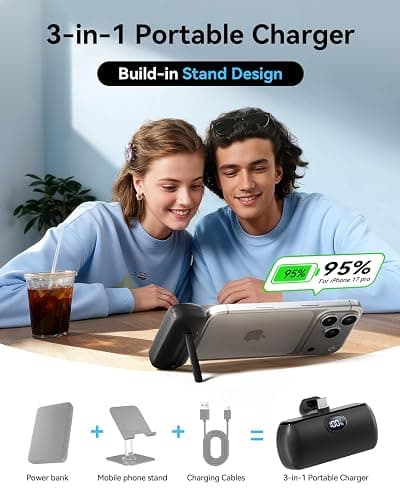 golioklsy [2 Pack Mini Portable Charger USB C, 5000mAh Cell Phone Portable Power Bank, 22.5W Max Fast Charging Battery Pack for iPhone17/16/15/Android etc, Travel Essential, LCD Display, Black&Black thumbnail 3
