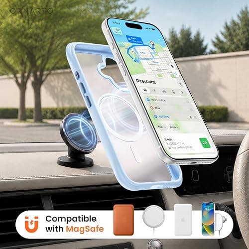 ORNARTO Magnetic for iPhone 16 Case 6.1", 20FT Military-Grade Drop Protection, Compatible with MagSafe, Slim Shockproof Translucent Matte Phone Case for iPhone 16, Baby Blue thumbnail 7