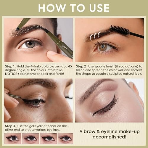 UCANBE Eyebrow Pen, Dual-Ended Eyebrow Pencil with 4-Fork-Tip & Gel Eyeliner for Women, Eye Brow Pen with Gel Eyeliner Pencil, Microblading Eyebrow Pencils with Hair Like Strokes, Soft Black thumbnail 5