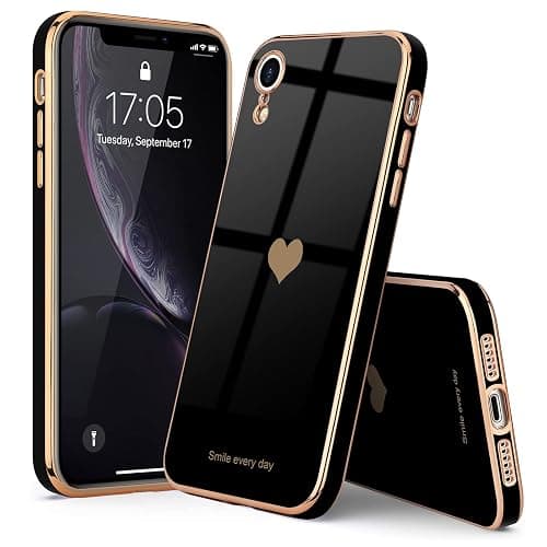 Teageo Lovely Case for iPhone Xr, Cute Heart Back, Black | Luxury Bling Plating, Soft TPU, Anti-Scratch Shockproof Bumper, for Women Girls, Lovely Heart Pattern thumbnail 7