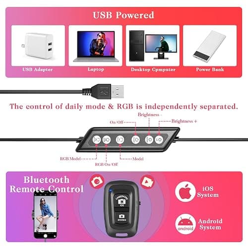 Ring Light avec Trépied Grand, 182cm/71.5” Trepied Smartphone Lumineux, Anneau Lumineux 10" pour Selfie, Maquillage, Camera Vlog, TikTok thumbnail 6