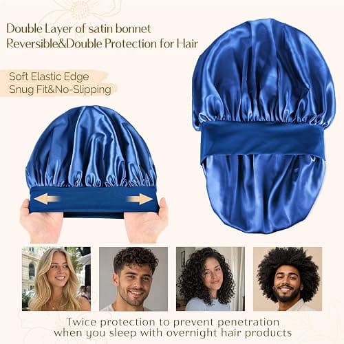 YANIBEST Soft Satin Bonnet for Men Women, Sleep Cap to Maintain Moisture | Unisex Double Layer, Bonnet for Sleeping, Protect Hair, Natural Wave, Curly Coily, Reduce Frizz, Adjustable Sleep Hat thumbnail 3