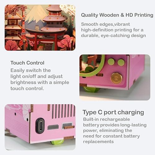 Under Mount Fuji 3D Wooden Puzzle with LED Lights, DIY Craft Model Kit for Adults & Kids, Creative Building Set and Unique Home Decor Gift thumbnail 2