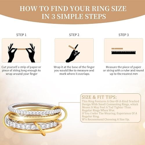 GmwyCzV Stapelbar Ringe für Damen, 18K Vergoldet Cubic Zirkonia Ringe, Gold und Silber 4 Ineinandergreifende Ring, Vergoldete Ringe, für Den Alltag Oder Besondere Anlässe(Größe 7) thumbnail 3
