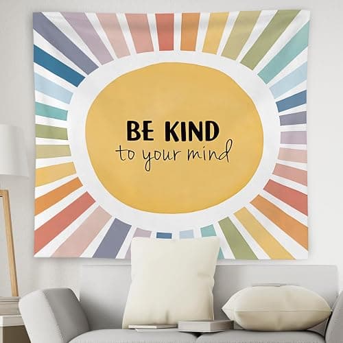 WNAGT Boho Colorful Sunshine Be Kind to Mind Inspirational Tapestry Wall Hanging, Motivational Mental Health Wall Blanket Decor for Counseling Office Therapy Office Bedroom Living Room, 50x60 Inch thumbnail 2