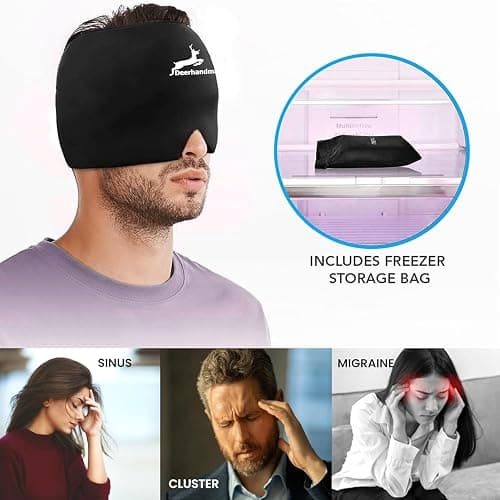 Migraine Relief Cap, One Size Fits All Hot/Cold Gel Head Wrap, Migraine Cooling Eye Mask, Strong Elastic Comfort Fit, Reusable Durable for Stress & Headache Relief, FSA|HSA Eligible, Gift Box (Black) thumbnail 4