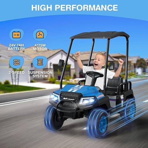 LIGIANT R9 24V Ride on Toys for Big Kids, 4-Seater Kids' Car, Golf Cart Max. Capacity: 264 Lbs, 4WD Ride on Car w/Remote Control, Detachable Awning, Spring Suspension, Music/Story/Power Display thumbnail 5