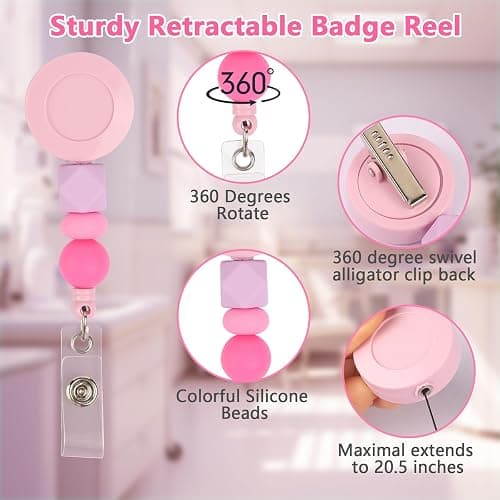 6 Pcs Nurse Badge Accessories Nurse Pen Pack Set Including Retractable Badge Reel Clip, Mini Highlighter, Permanent Marker, Ballpoint Pen, LED Keychain Flashlight, Folding Scissors, Pink thumbnail 3