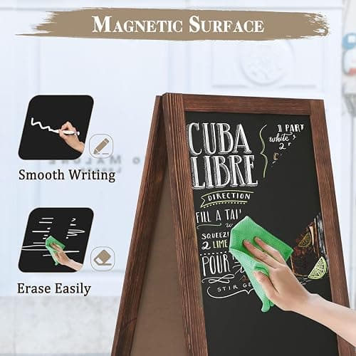 AMUSIGHT Wooden A-Frame Sign, Magnetic 40" x 20" Brown Chalk Board Sign Board, Double-Sided Sandwich Board Signs Outdoor, Chalkboard Easel, Menu Board for Restaurant, Business or Wedding thumbnail 7