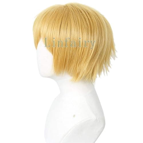 Linfairy Short Blonde Cosplay Wig Halloween Costume Cat Wig for Men thumbnail 7