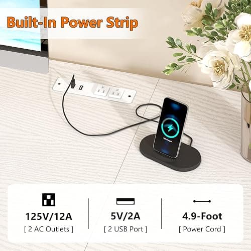 50 Inch Computer Desk with 8 Drawers for Home Office, Bedroom, Living Room | Home Office Desk with Power Outlets, Work Study Gaming Desk with 8 Fabric Drawers, Vanity Desk for Bedroom thumbnail 4