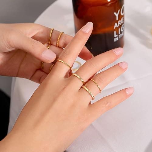 WFYOU 10 Pcs 1-2mm 18K Gold Plated Simple Rings for Women Band Knuckle Stacking Midi Rings Elegant Classic Minimalist Rings Comfort Fit thumbnail 4