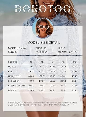 Dokotoo Womens Fashion 2026 Summer Crochet Hollow Out Long Sleeve Sweaters Casual Crewneck Pullover Shirt Beach Coverup thumbnail 6