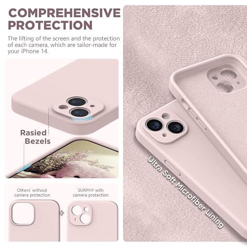 SURPHY Silicone Case Compatible with iPhone 14 Case 6.1 inch (2022), with Camera Protection Liquid Silicone Soft Gel Rubber Phone Case Cover with Microfiber Lining (Pink) - Pink thumbnail 4
