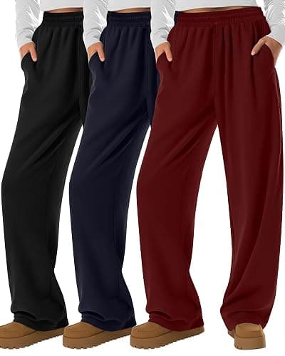 Neer 3 Pack Womens Wide Leg Sweatpants Elastic High Waisted Baggy Long Pant Casual Lounge Yoga Drawstring Jogger with Pockets - Image 1