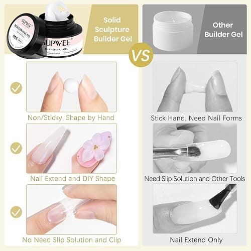 SUPWEE 3D Gel Nail Art, 60g Large Capacity White Sculpting Hard Solid Builder Gel Non-Sticky Hand Molding Nails for Extension Carving Home DIY Manicure with Chrome Powder DIY at home thumbnail 4