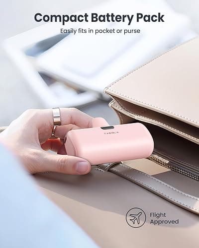 Taegila 5000mAh Portable Charger with Built-in Cable, MFi Certified Compact Power Bank, LCD Display and LED Lights, Suitable for iPhone Series 14/13/12/11/XR/X/SE/8/7/6 Pro Max (Pink) thumbnail 6