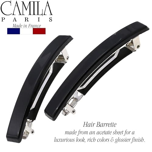 Camila Paris AD2/2 French Hair Barrette Clip for Girls, Set of 2 Black Small Rubberized Metal Clasp Strong Hold Grip Hair Clips for Women, No Slip Styling Girls Hair Accessories, Made in France thumbnail 2