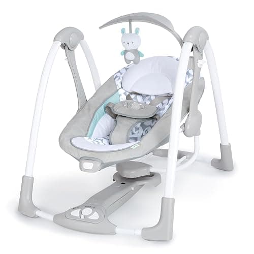 Ingenuity ConvertMe 2-in-1 Compact Portable Automatic Baby Swing & Infant Seat, Battery-Powered Vibrations, Nature Sounds, 0-9 Months 6-20 lbs (Raylan) | Electric Swing to Infant Seat, 5 Swing Settings, Battery-Saving Vibrations, Nature Sounds, USB PowerAdapt Cord, 6-20 lbs - Image 1